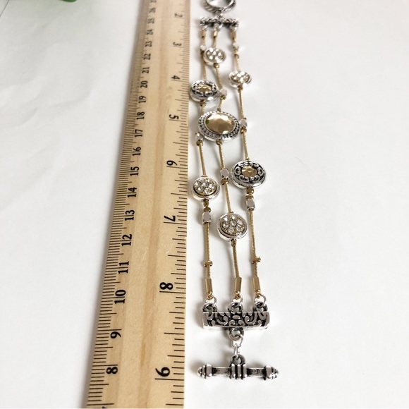 Three Stranded Silver and Gold Tone Beaded Adjustable Bracelet - Picture 15 of 16